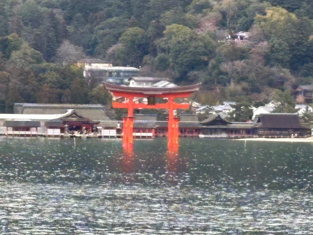 View of the Great Torii Gate from Miyajima ferry deck
