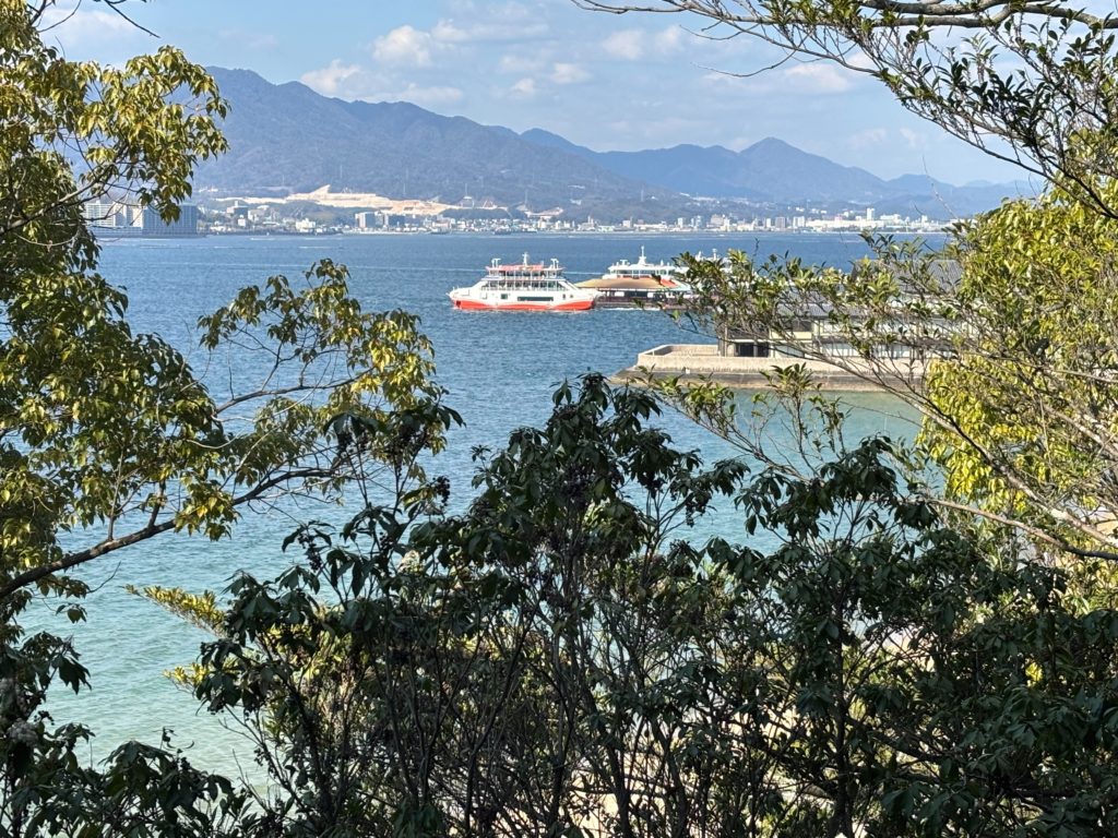 Panoramic view from Senjokaku overlooking Itsukushima Shrine and Seto Inland Sea